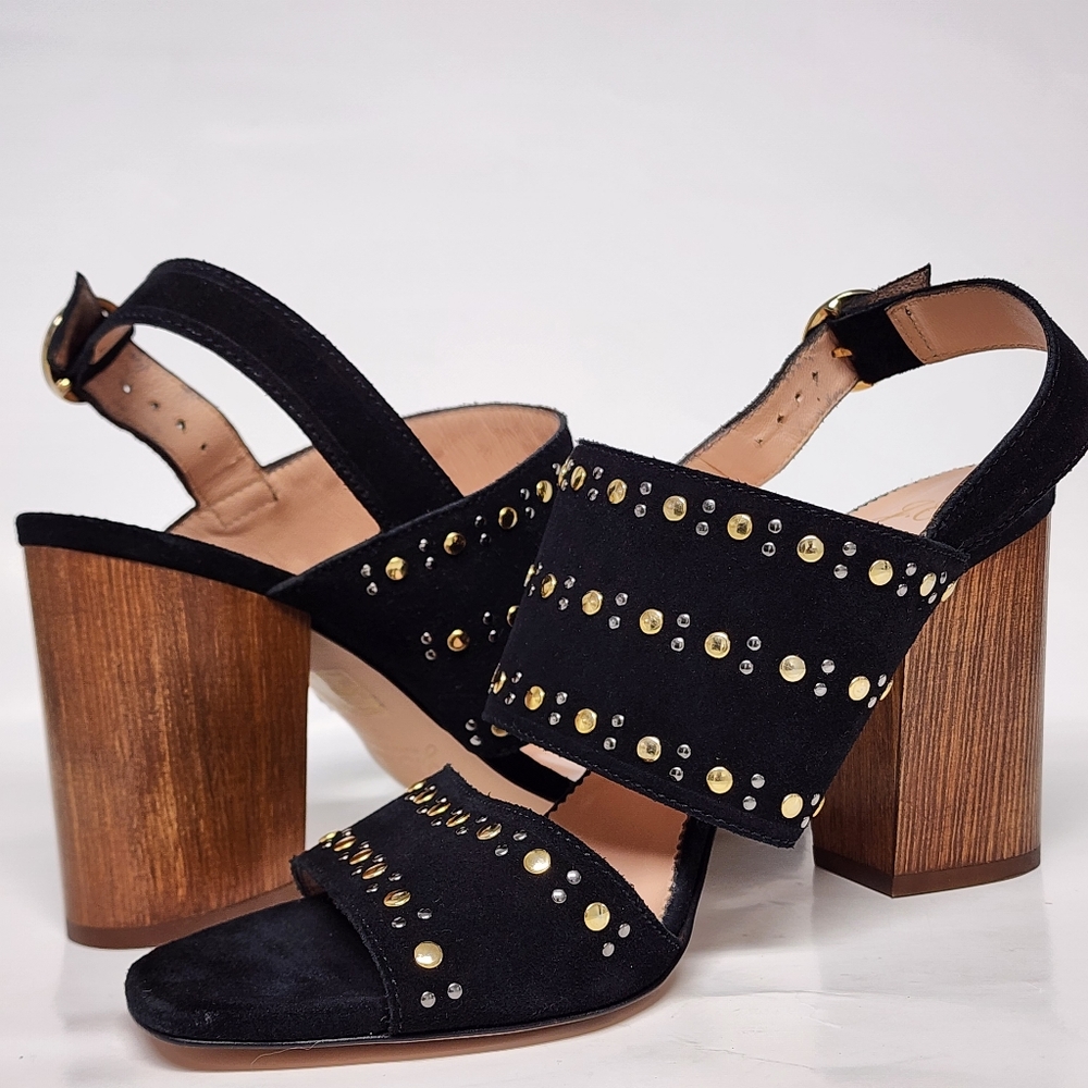 J. Crew suede wood heel sling backs